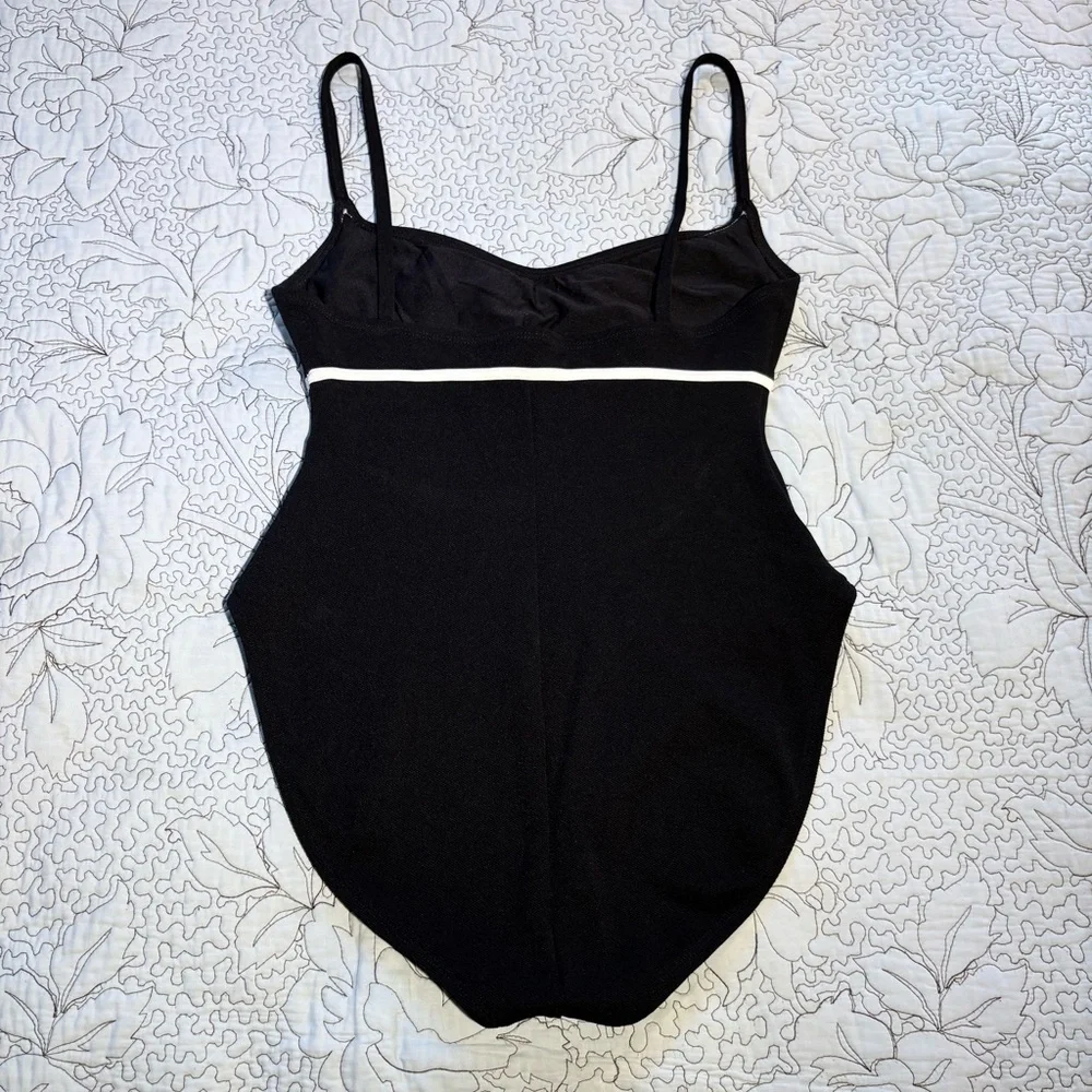 Vintage Oscar de la Renta Black White Bow One Piece Swimsuit Sz 14💛